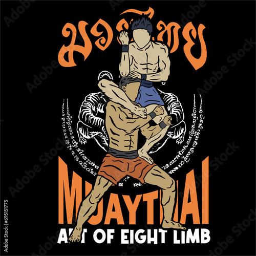 illustration muay thai fighter t shirt vector design