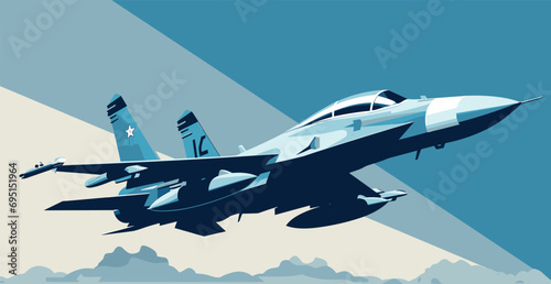 vector illustration of a military aircraft in flight. fighter jet soaring through the sky, stands out against a clean, flat color background. Vector illustration