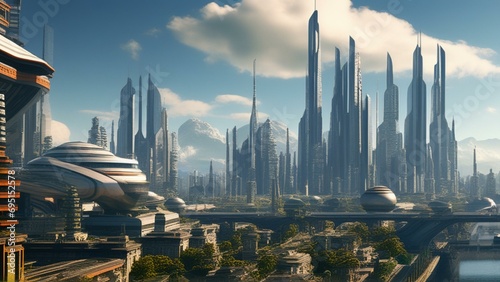 Futuristic technological dystopian city cinematic wallpaper photo