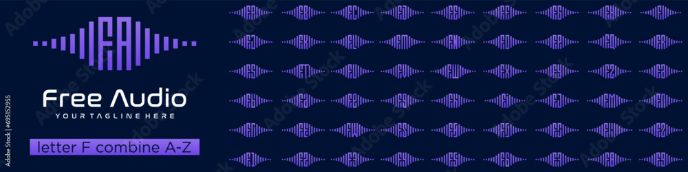 set of element audio combined letter F with A to Z and numbers from 1 to 9. vector illustration set of element audio combined letter F with A to Z and numbers from 1 to 9. vector illustration