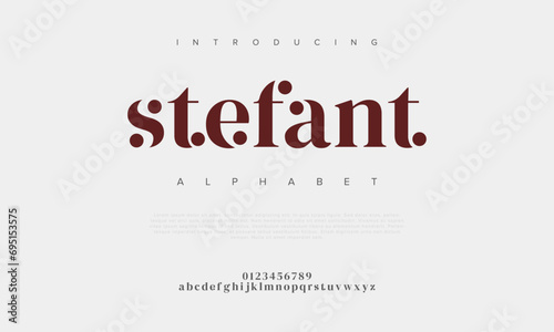 Stefant premium luxury elegant alphabet letters and numbers. Elegant wedding typography classic serif font decorative vintage retro. Creative vector illustration