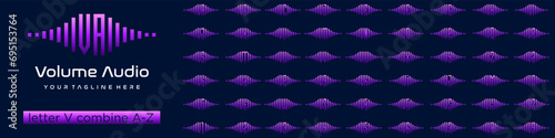 set of element audio combined letter V with A to Z and numbers from 1 to 9. vector illustration