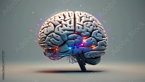 A 3D visualization of a brain, with different parts lighting up and connecting as the voiceover explains the different psychological factors at play Psychology art concept photo