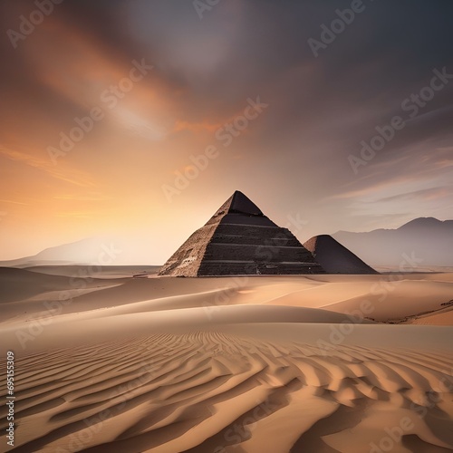 An ancient pyramid rising majestically from the sands of a barren desert2