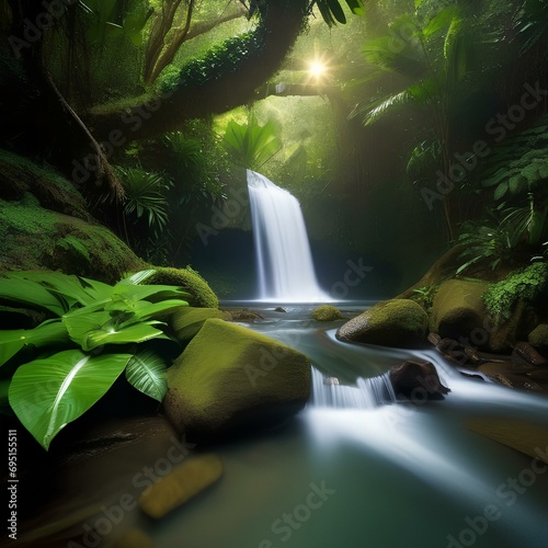 A hidden waterfall in a lush rainforest1