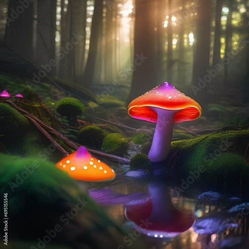 A mystical forest with colorful, luminescent mushrooms1 photo