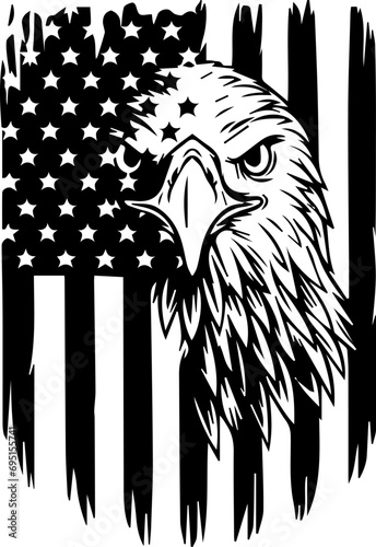 Shilouette eagle head and american flag element with one black