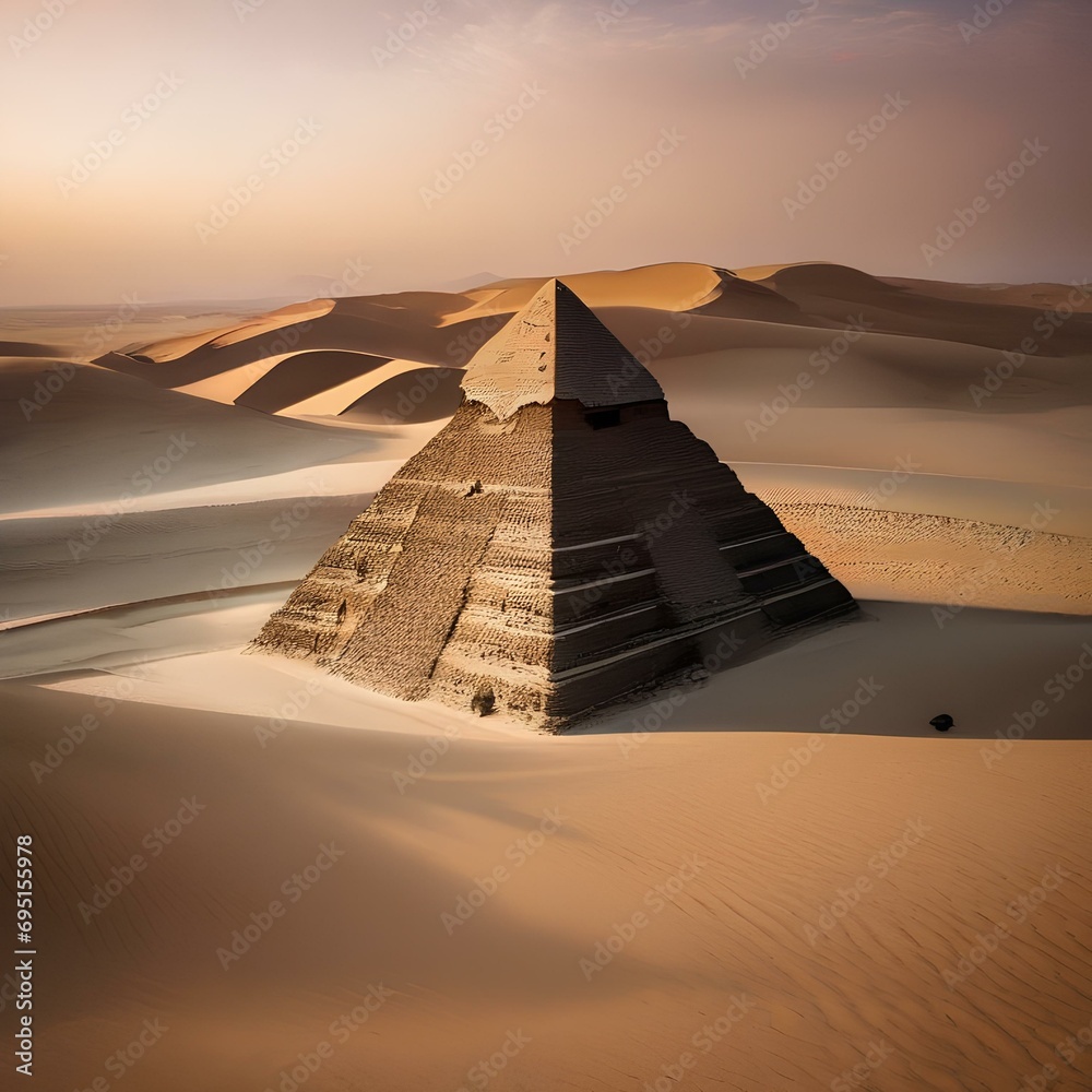 An ancient pyramid in the midst of a sandy desert2 - obrazy, fototapety, plakaty 