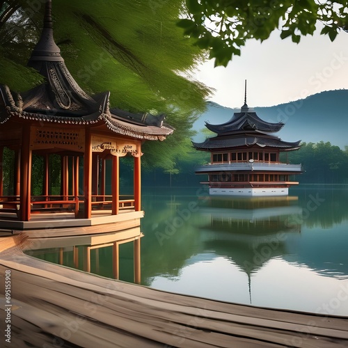 A serene pagoda overlooking a serene, tranquil lake2
