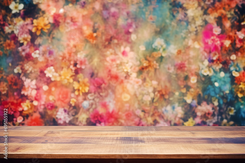 テーブル、クラシカルな花柄の壁紙
