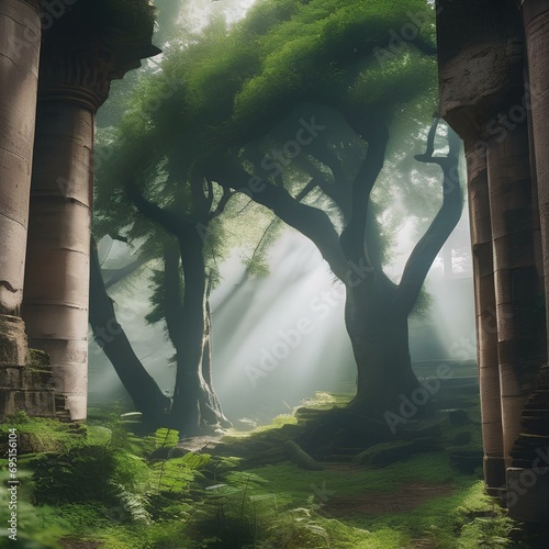 A mystical forest intertwined with ancient ruins and sprawling trees3 photo