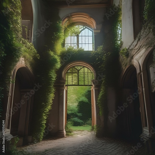 An abandoned castle with vines creeping up its walls2