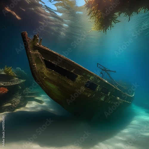 A sunken shipwreck surrounded by marine life1
