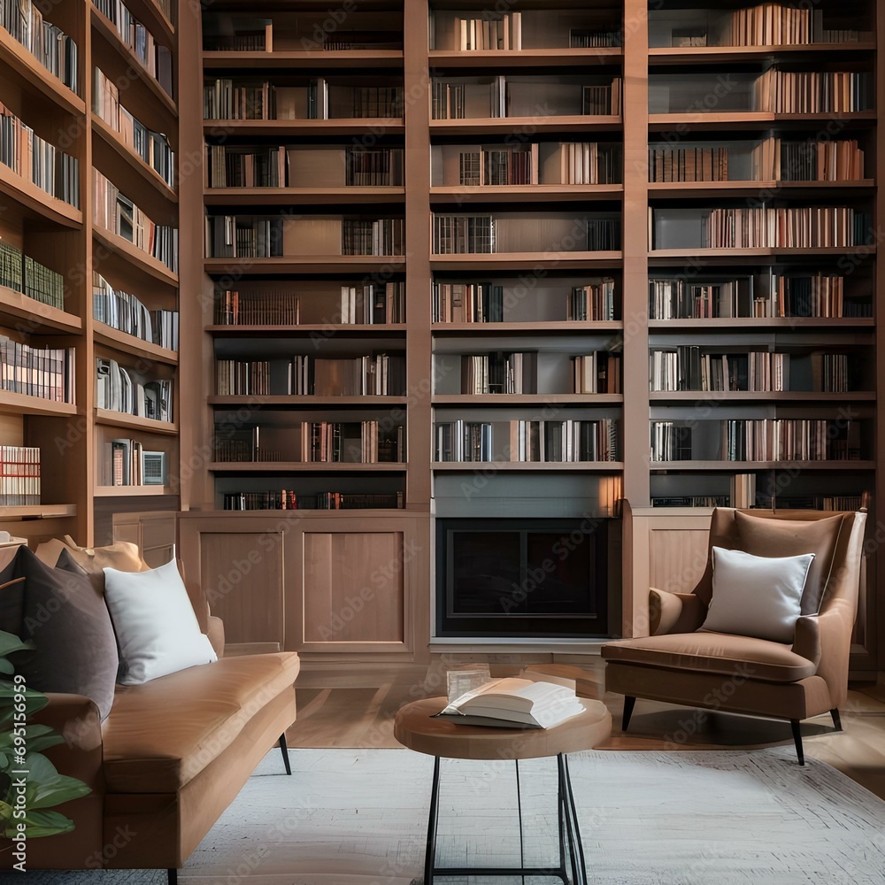 A cozy library with shelves stacked high with books3 A cozy library with shelves stacked high with books3