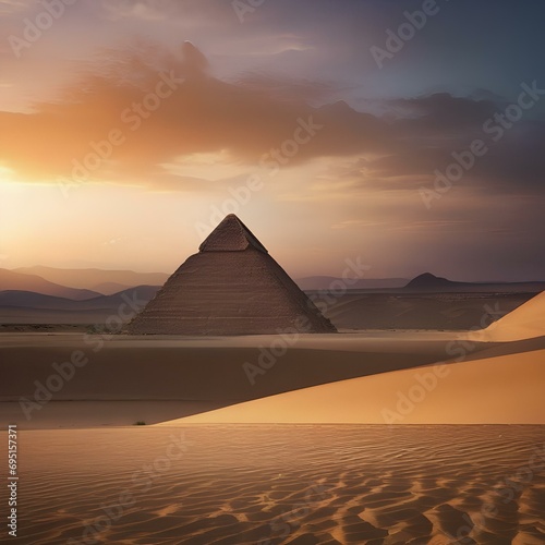 An ancient pyramid rising majestically from the sands of a barren desert1 photo