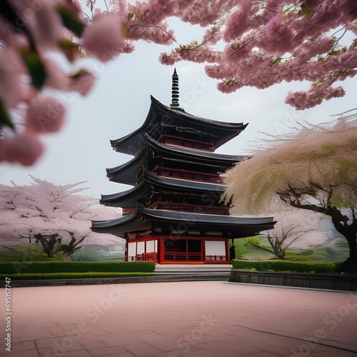 A serene pagoda surrounded by blooming cherry blossoms3
