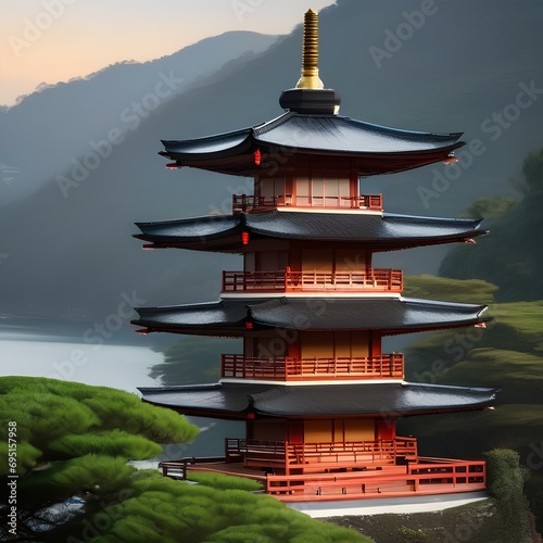 A tranquil pagoda overlooking a serene landscape2 photo