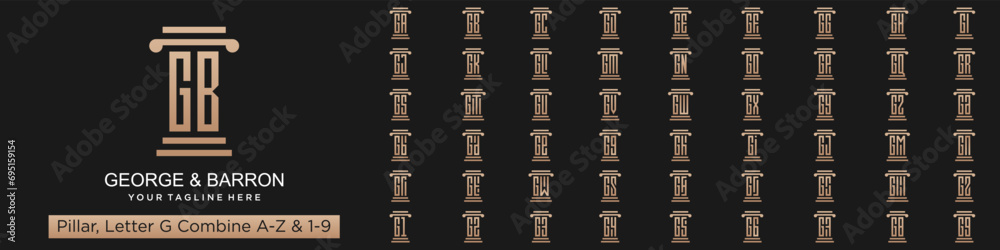 set of pillar logo design combined letter G with A to Z and numbers from 1 to 9. vector illustration
