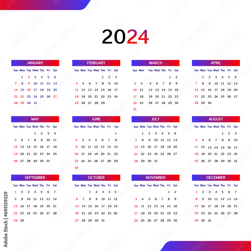 2024 English calendar template to organize event schedules