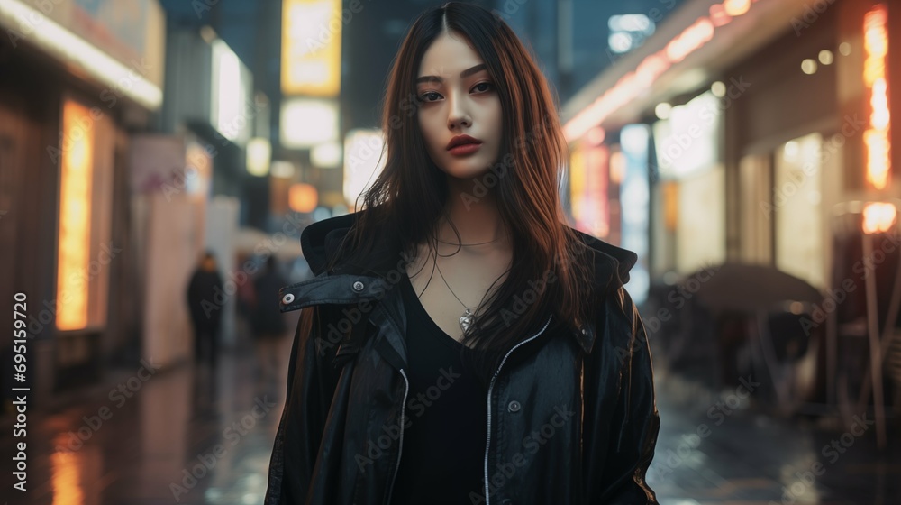 Asian woman portrait, wear street fashion