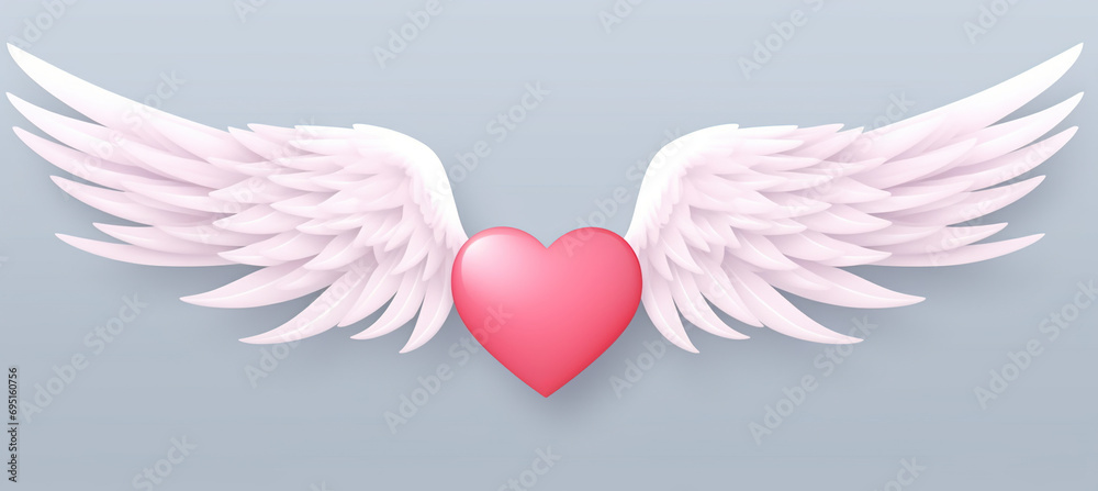 Angel Wing Heart Shape Pink Love Illustration Art, Cupid Wings for a Lovely Valentine's Day, Birthday, Holiday. Cute Cartoon Art Design of White Wings to Soar with Love Angel Wing Heart Shape Pink Love Illustration Art, Cupid Wings for a Lovely Valentine's Day, Birthday, Holiday. Cute Cartoon Art Design of White Wings to Soar with Love