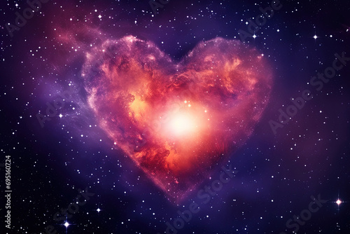 Colorful Cosmic Heart Shape Love on Night Milky Way Galaxy, Stars Nebula Space. Perfect for Valentine's Day, Mother's Day, Holiday. Heart Nebula Banner Background