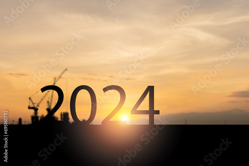 Silhouette of sunset sky for preparation the new year of 2024