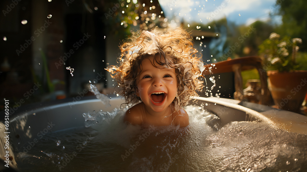 Obraz premium A baby having fun taking a bath. Generative AI