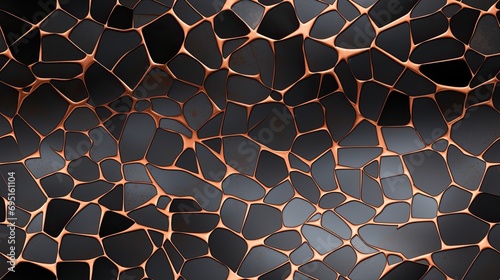 Photorealistic image of hammered copper and gray and black patina in an abstract seamless pattern