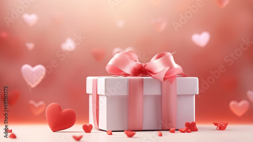 3D Gift Box Birthday Celebration, Elegant Valentine's Day Gift Box Surprise in Pink and Red. A Stylish Presentation of Your Love, Copy Space for Text © RBGallery