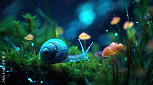 a snail in a bioluminescent lush decor avatar