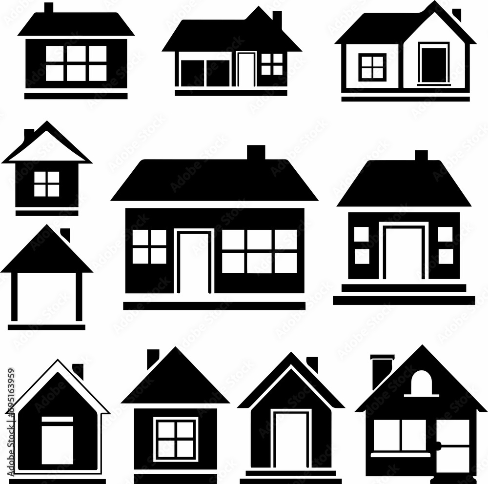 set of houses-house icons set-house, home, icon, building, architecture, estate, vector, illustration, symbol, construction, real, window, sign, roof, business, design, door, bank, 