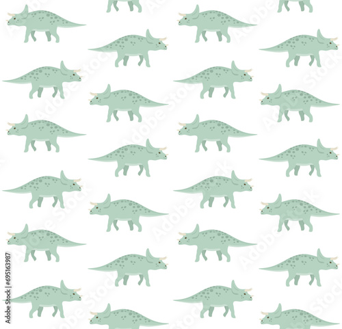 Vector seamless pattern of hand drawn flat triceratops dinosaur isolated on white background