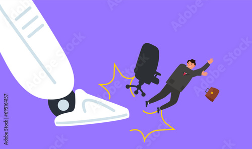 businessman kicked out by big robotic leg vector illustration unemployment concept