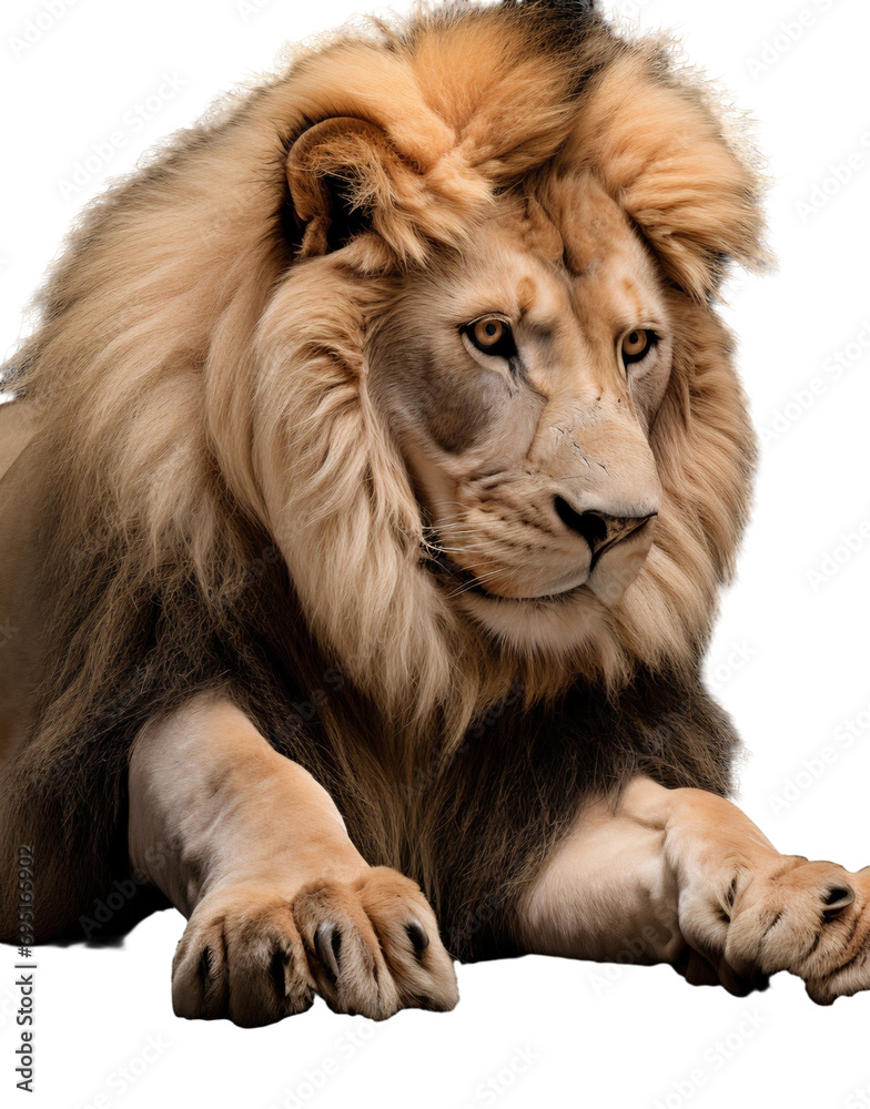 Portrait of a lion face shot isolated on white, transparent background