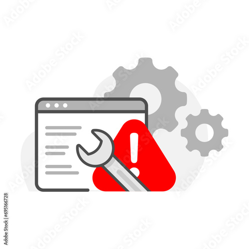 website page under construction or maintenance concept illustration flat design vector. simple, modern graphic element for landing page, empty state ui, infographic, icon