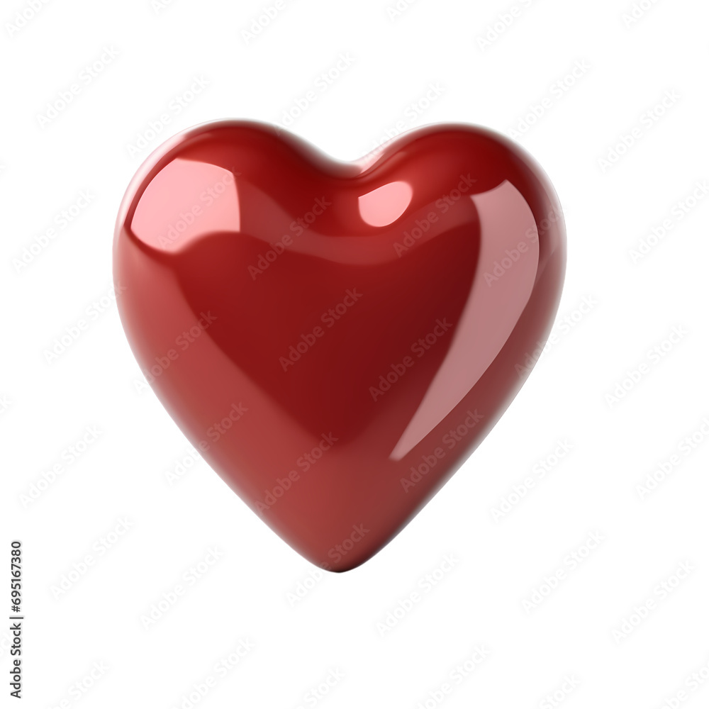 Red glossy heart isolated on transparent background