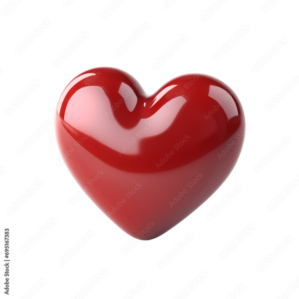 Red glossy heart isolated on transparent background