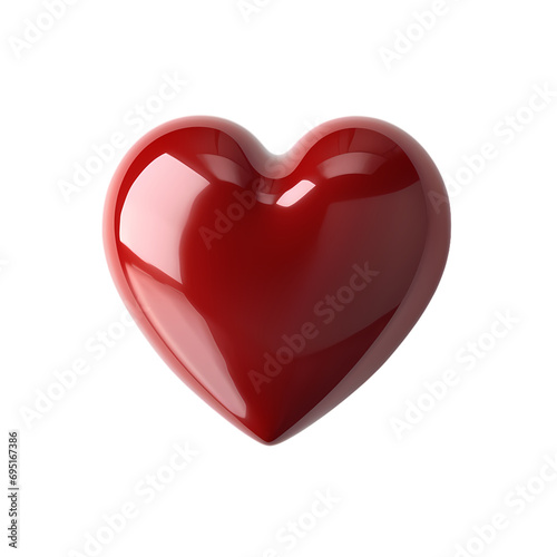 Red glossy heart isolated on transparent background