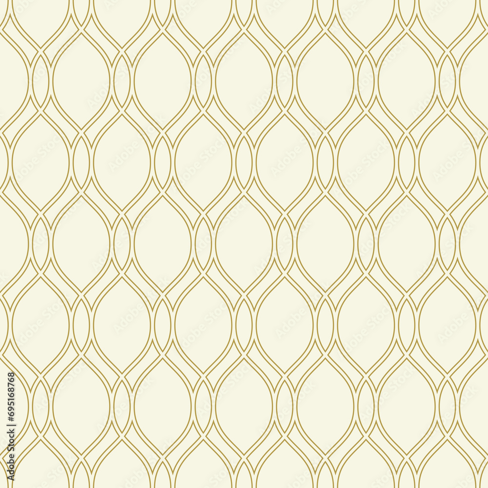 Naklejka premium Seamless ornament. Modern wavy background. Geometric modern pattern with golden dotted wavy lines