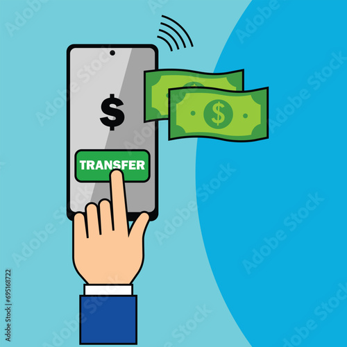 fintech illustration financial technology image a business man hand transfer money using smartphone mobile banking internet banking online payment