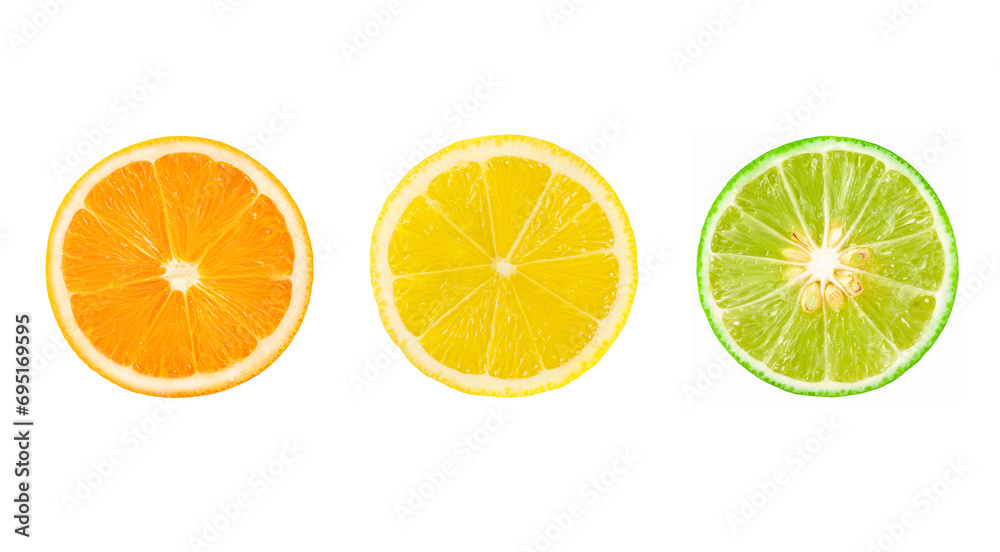 Set of Half Citrus fruits Orange , lemon and lime isolated on white background. Set of Half Citrus fruits Orange , lemon and lime isolated on white background.