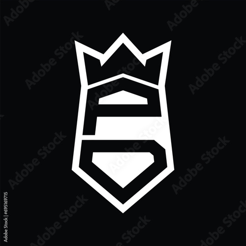 PD Letter Logo monogram hexagon shield shape up and down with crown isolated style design photo