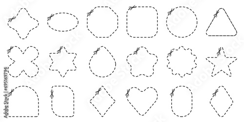 Set cut here shapes. Scissor cutting line symbol vector illustration.