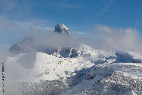 The Teton Range is a mountain range of the Rocky Mountains in North America. It extends for approximately 40 miles in a north–south direction through the U.S. state of Wyoming, east of the Idaho.