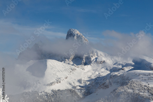 The Teton Range is a mountain range of the Rocky Mountains in North America. It extends for approximately 40 miles in a north–south direction through the U.S. state of Wyoming, east of the Idaho.