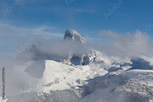 The Teton Range is a mountain range of the Rocky Mountains in North America. It extends for approximately 40 miles in a north–south direction through the U.S. state of Wyoming, east of the Idaho.