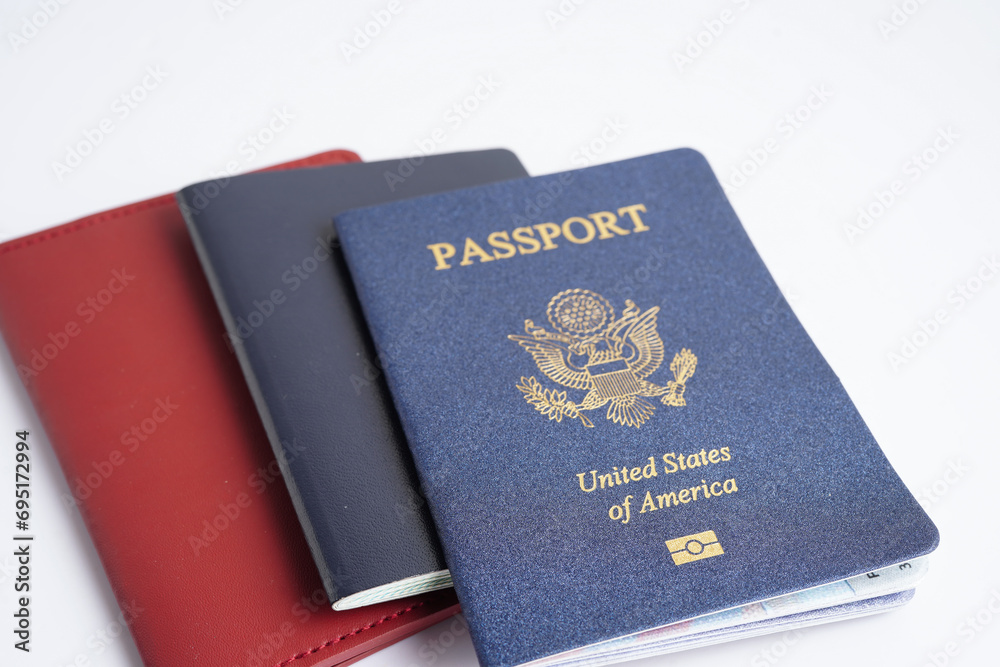 US passport isolated on white background, American citizen in United States of America. US passport isolated on white background, American citizen in United States of America.