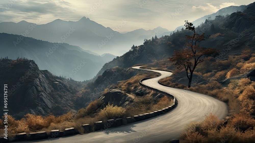 A winding road in the Mountains - obrazy, fototapety, plakaty 