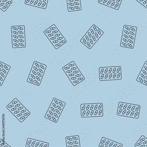 Medical pill line art seamless pattern. Suitable for backgrounds, wallpapers, fabrics, textiles, wrapping papers, printed materials, and many more. Editable vector.